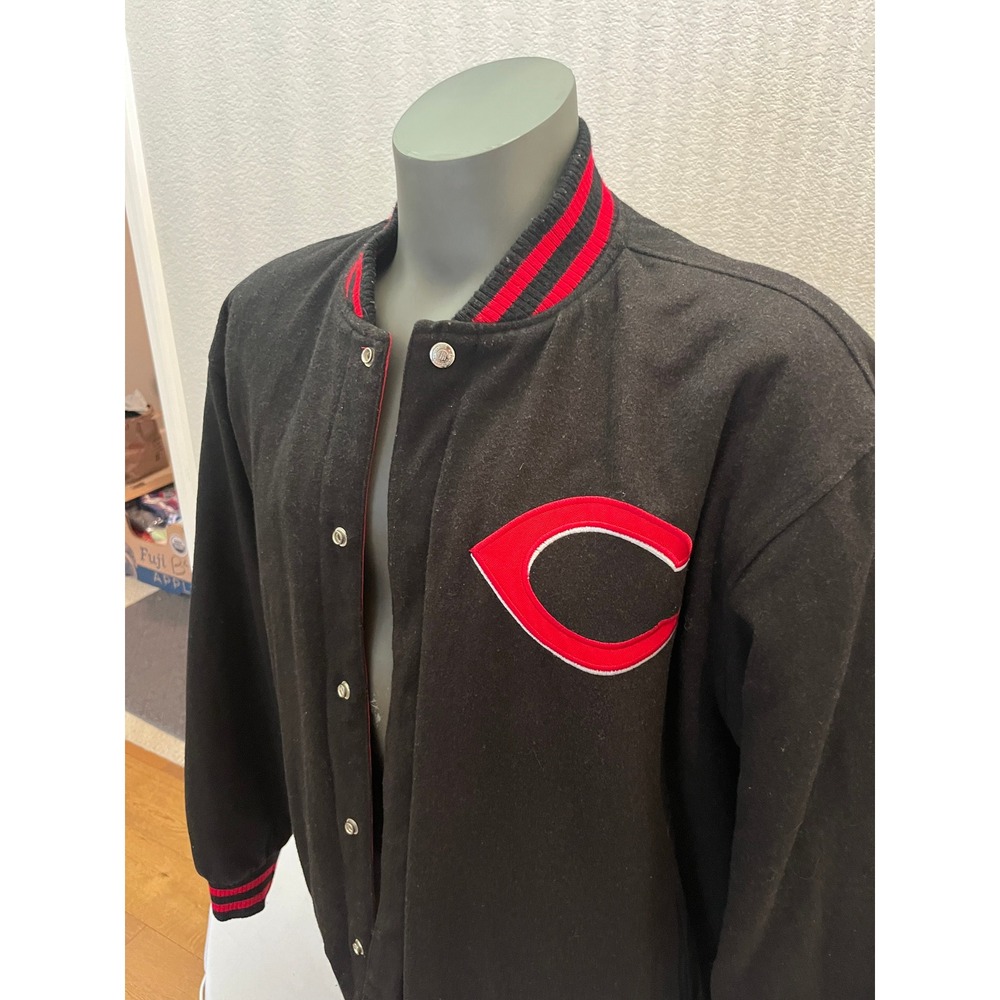 JH Design Varsity Jacket Mens XL Black Red Excellent MLB Cincinnati Reds Wool